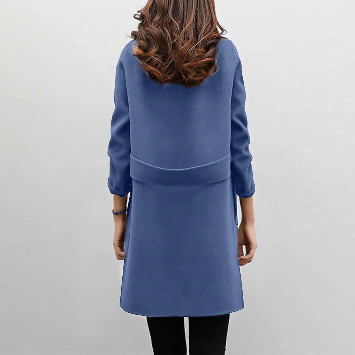 YRAETENM Womens Long Double Breasted Coats Elegant Elegant Notch Collar Wool Blend over Coat Fall Winter Trench Coat Outwear