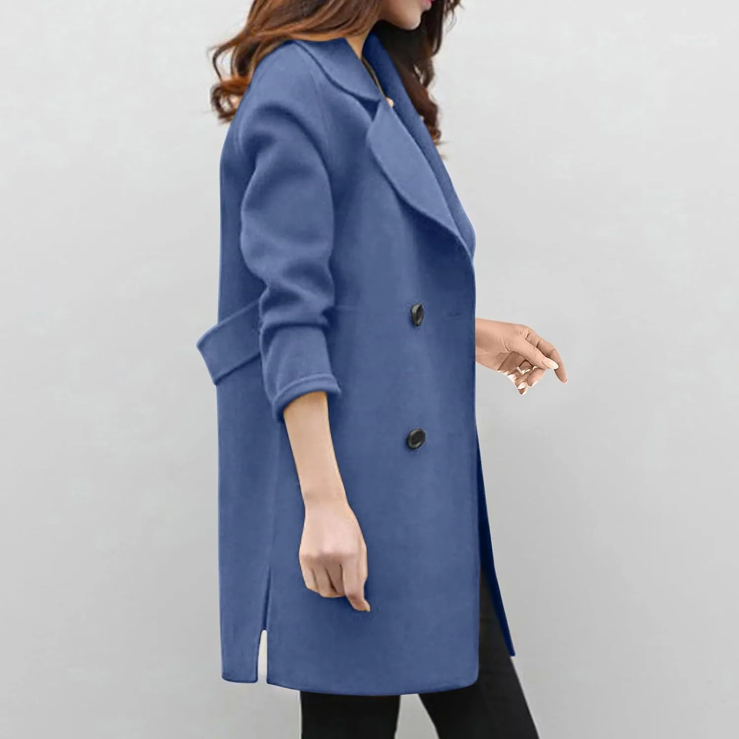 YRAETENM Womens Long Double Breasted Coats Elegant Elegant Notch Collar Wool Blend over Coat Fall Winter Trench Coat Outwear