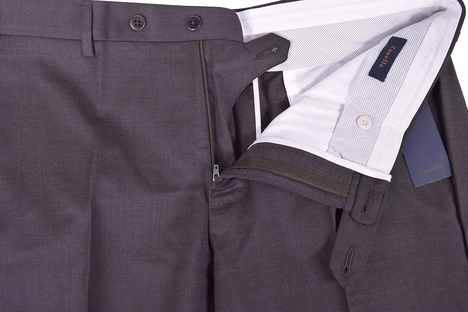 Zanella Devon Luxury Wool Men Trousers - Modern Fit Flat Front Solid Dress Pants