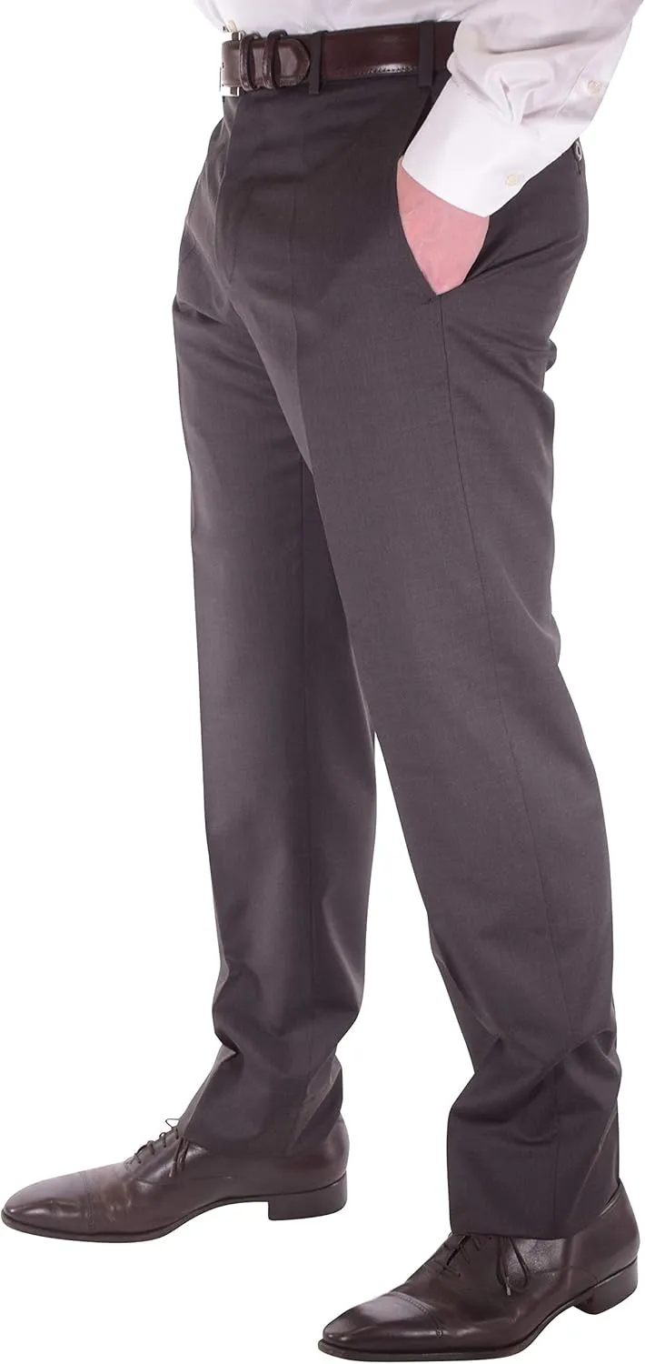 Zanella Devon Luxury Wool Men Trousers - Modern Fit Flat Front Solid Dress Pants