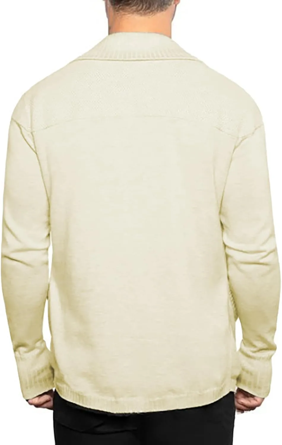 ZYXTIM Men's Ruffle Shawl Collar Cardigan Long Sleeve Open Front Slim Cotton Warm Casual Sweater Coat with Pockets Ribbed Hem