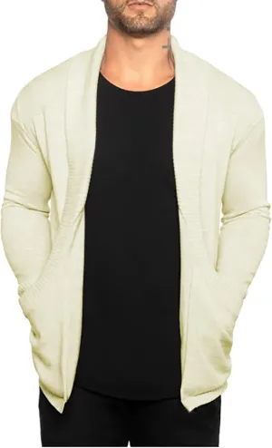 ZYXTIM Men's Ruffle Shawl Collar Cardigan Long Sleeve Open Front Slim Cotton Warm Casual Sweater Coat with Pockets Ribbed Hem