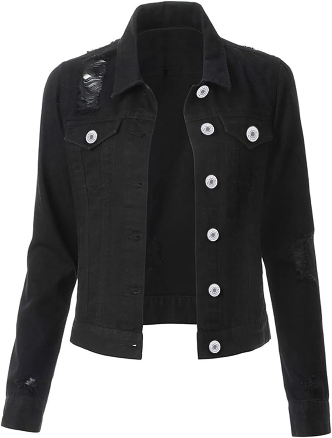 ZYXTIM Oversized Jean Jackets for Women Long Sleeve Button Stretch Loose Denim Jackets Boyfriend Ripped Distressed Jean Coat