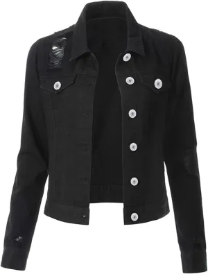 ZYXTIM Oversized Jean Jackets for Women Long Sleeve Button Stretch Loose Denim Jackets Boyfriend Ripped Distressed Jean Coat