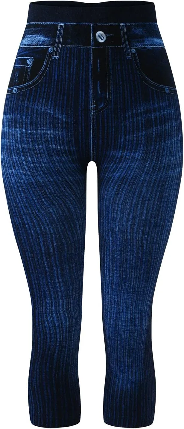 ZYXTIM Womens Sexy Curvy Skinny Capri Jeans High Waisted Stretch Comfy Ripped Slim Fit Pull-On Denim Capris Pants